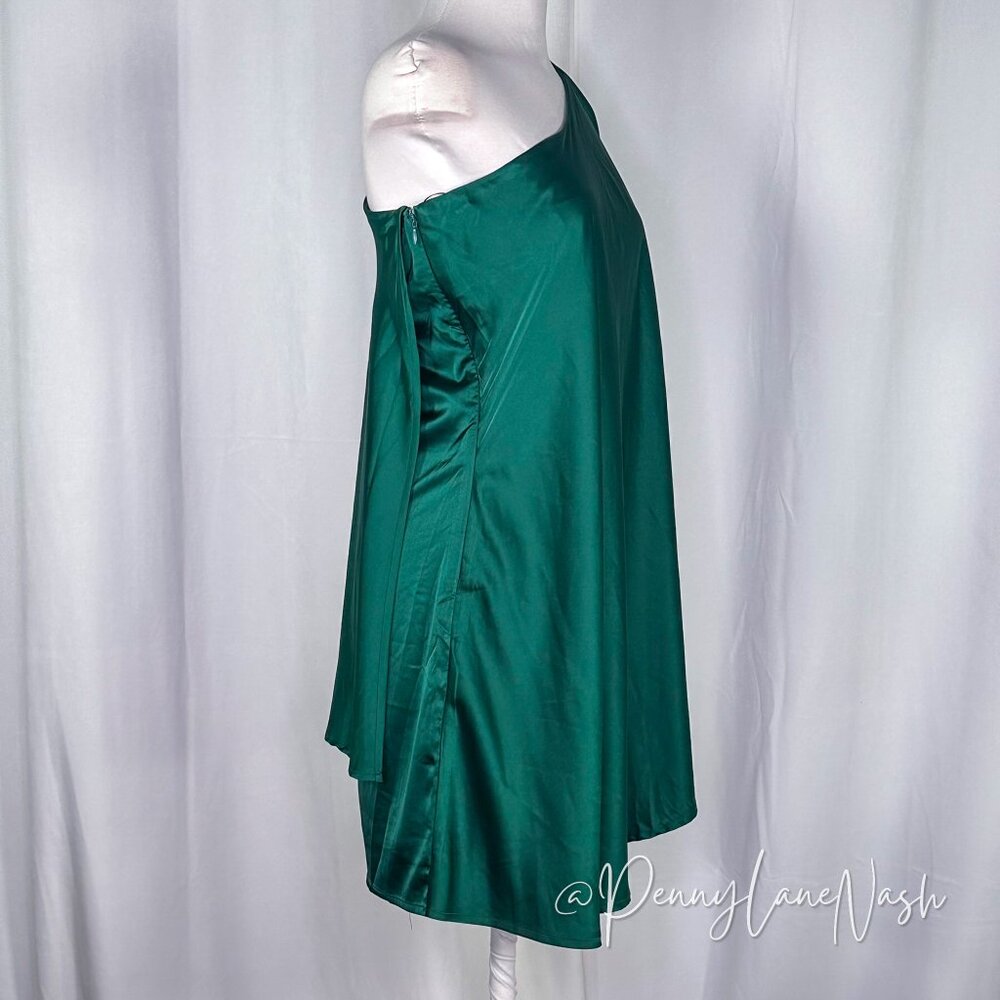 TCEC Satin Draped One Shoulder Mini Dress Green NWT - Picture 6 of 16